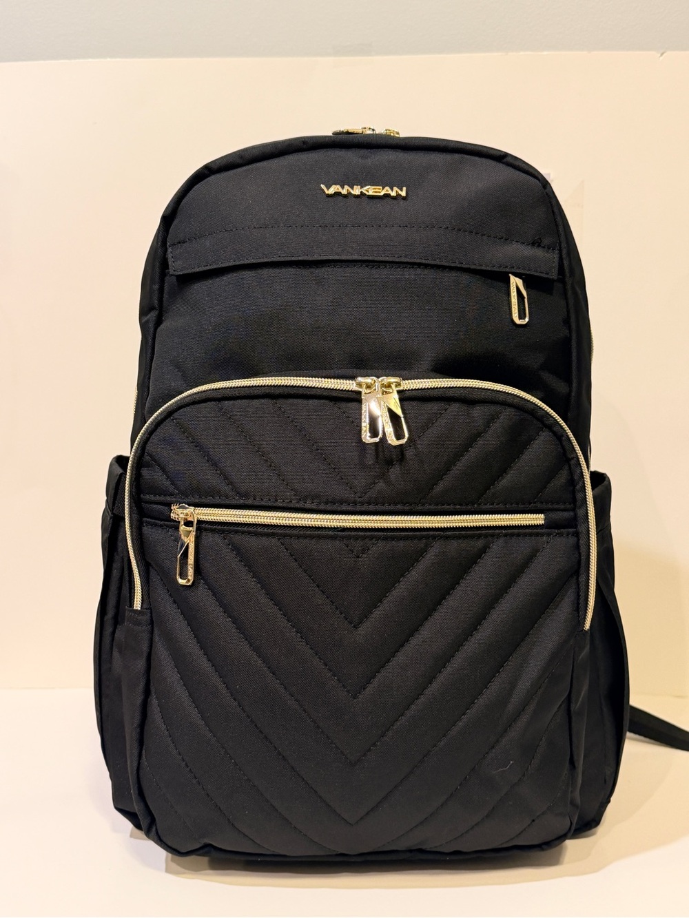 NWT Vankean Quilted Black Backpack with Gold Hardware